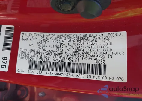 2012 Toyota Tacoma Prerunner V6 from USA, damaged, VIN 3TMJU4GN4CM138160